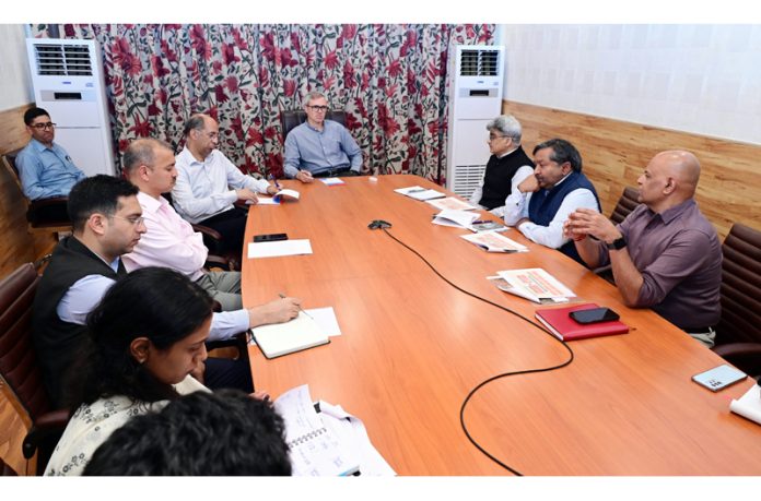 CM Omar Abdullah chairing a meeting on Tuesday.
