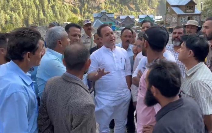 LoP Sunil Sharma interacting with cloudburst affected families in Chishoti.
