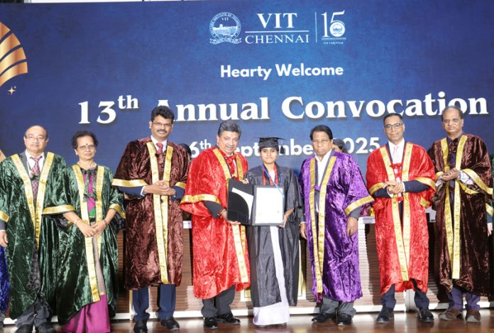Dr Palanivel Thiaga Rajan presenting degrees to students during a function on Saturday.