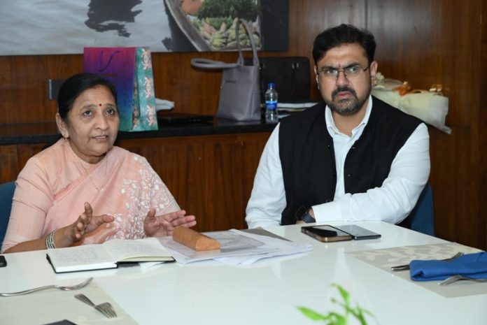 Minister Satish Sharma during meeting with Union MoS on Saturday.