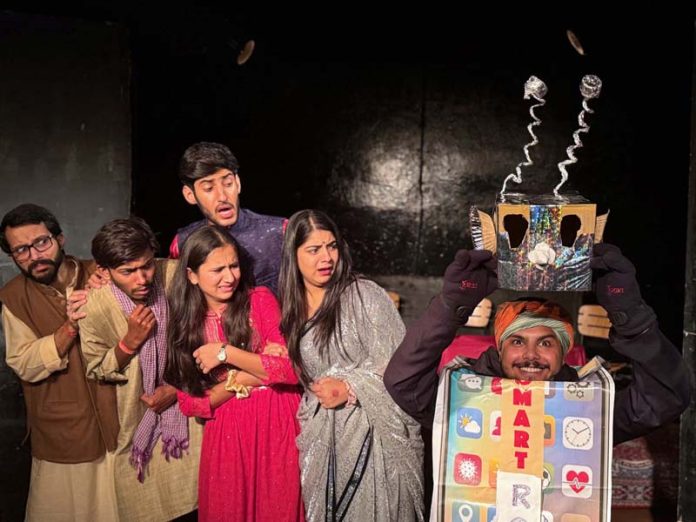 A scene from the play 'Shrimaan X' staged in Jammu on Sunday. A scene from the play 'Shrimaan X' staged in Jammu on Sunday.