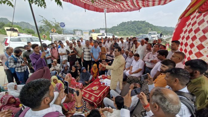 BJP MLA, Rajiv Jasrotia during his visit to flood hit areas in Jasrota constituency on Friday.