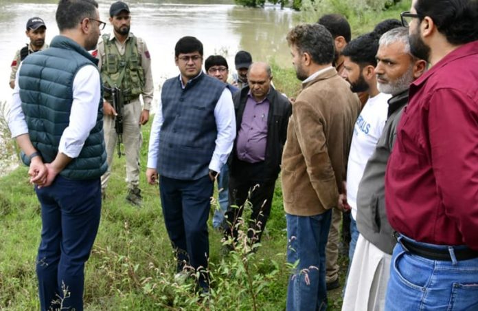 DC Ganderbal during visit to Sindh Nallah area on Wednesday.