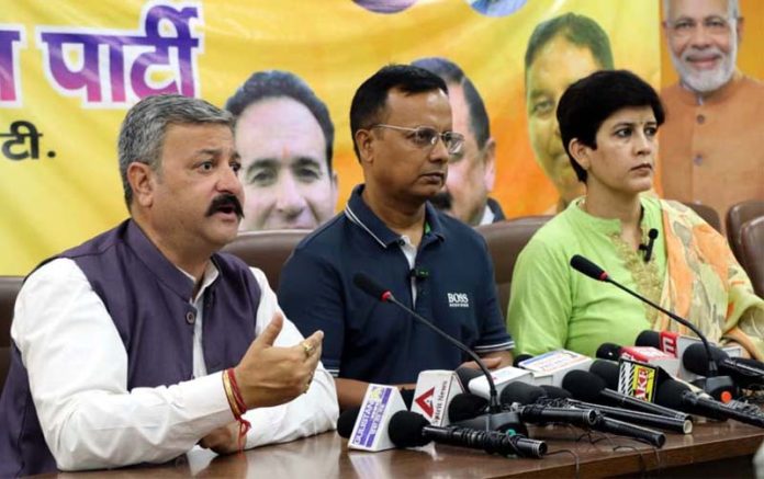 BJP spokespersons at a press conference at Jammu on Friday.