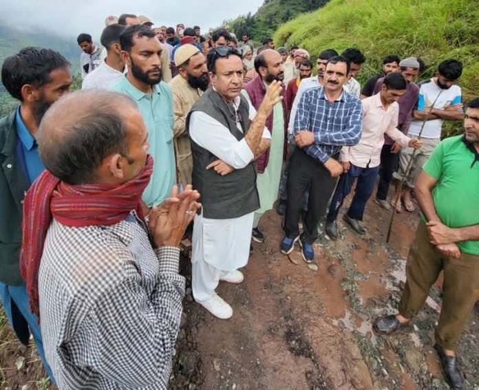 Former Minister and BJP vice president, Ch Zulfkar during visit to rain affected areas of Budhal on Monday.