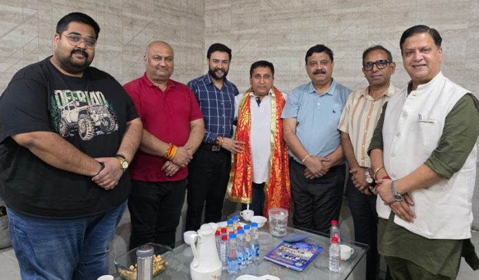 Dinesh Gupta, newly appointed state president of LUB posing along with others in Jammu. Dinesh Gupta, newly appointed state president of LUB posing along with others in Jammu.