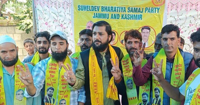 SBSP leaders during a meeting at Hadiigam Kulgam on Sunday.