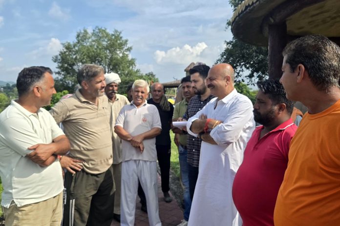 MLA Jammu East, Yudhvir Sethi during visit to rain hit areas on Tuesday. MLA Jammu East, Yudhvir Sethi during visit to rain hit areas on Tuesday.