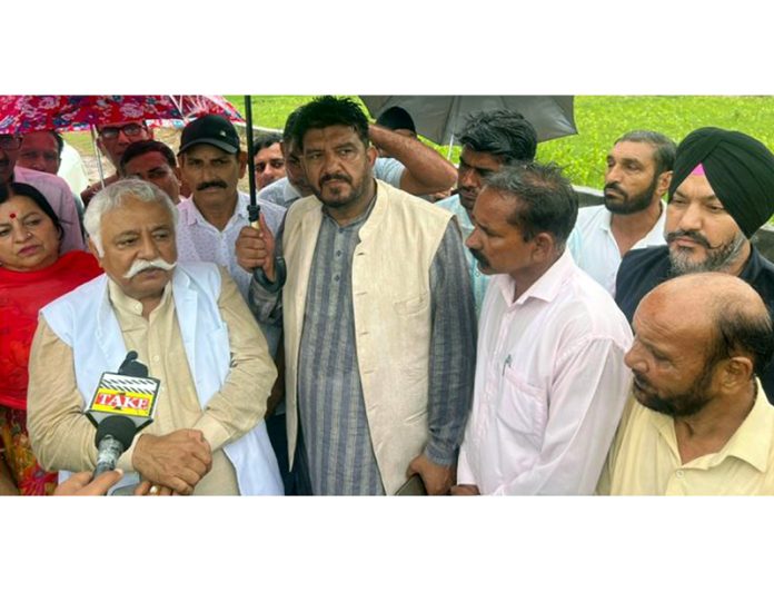 Senior NC leader Ajay Kumar Sadhotra during his visit to flood affected areas of Badyal Brahmana, RS Pura. Senior NC leader Ajay Kumar Sadhotra during his visit to flood affected areas of Badyal Brahmana, RS Pura.