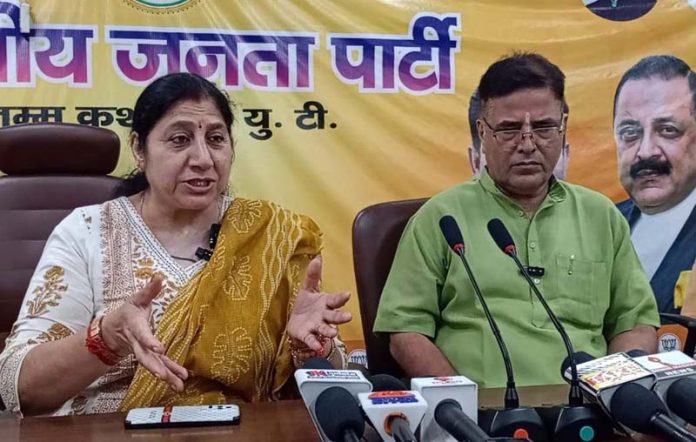 BJP leaders at a press conference at Jammu on Wednesday.