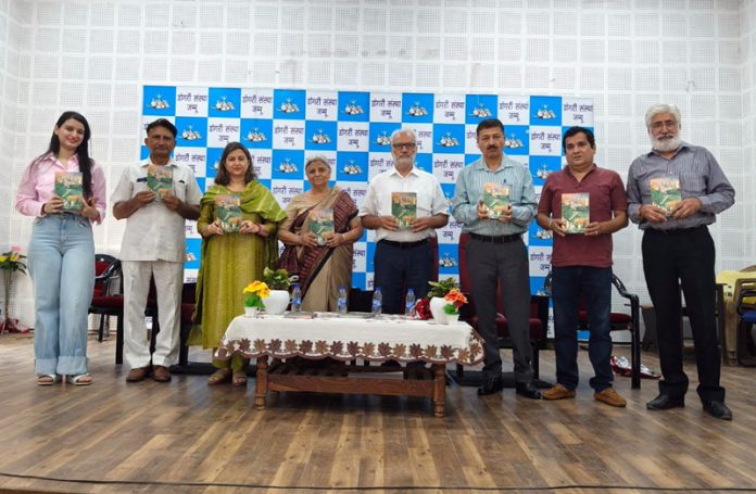 Literary personalities releasing Santosh Khajuria's Dogri poetry collection at Dogri Sanstha Jammu.