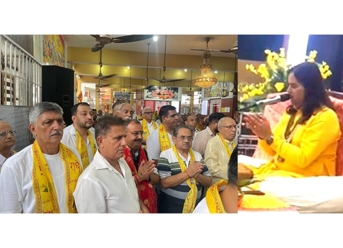 MLA Vikram Randhawa with devotees at the inaugural day of Shrimad Bhagwat Katha in Trikuta Nagar, Jammu.