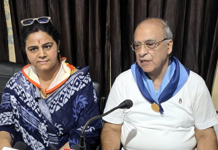 Representatives of Sai Prashanthi Trust J&K at a press conference at Jammu on Saturday. -Excelsior/Rakesh