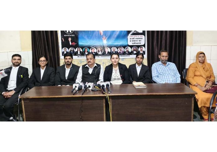 Office bearers of Movement Kalki addressing a press conference in Jammu on Wednesday.