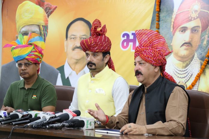 BJP leaders at a press conference at Jammu on Wednesday.