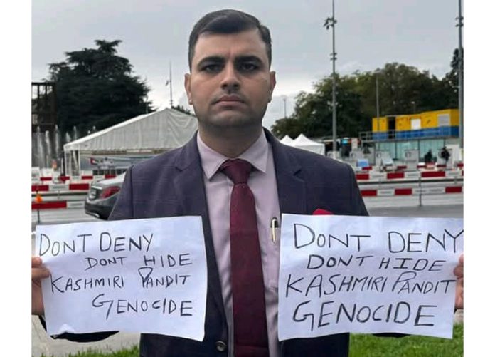 J&K High Court Advocate, Vishva Ranjan Pandita highlighting the issue of KPs genocide at Geneva.