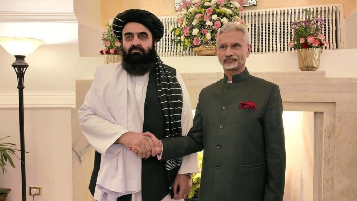 External Affairs Minister S. Jaishankar meets Afghanistan Foreign Affairs Minister Amir Khan Muttaqi during a bilateral meeting in New Delhi on Friday. (UNI)