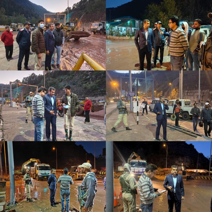 DC Ramban Mohammad Alyas Khan inspecting the ongoing restoration works on National Highway-44 (NH-44) near Nashri.