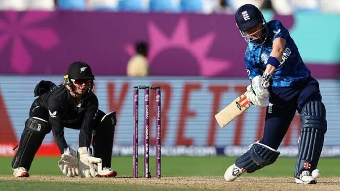 A batswoman in action during a Women’s World Cup match between England & New Zealand on Sunday. A batswoman in action during a Women’s World Cup match between England & New Zealand on Sunday.