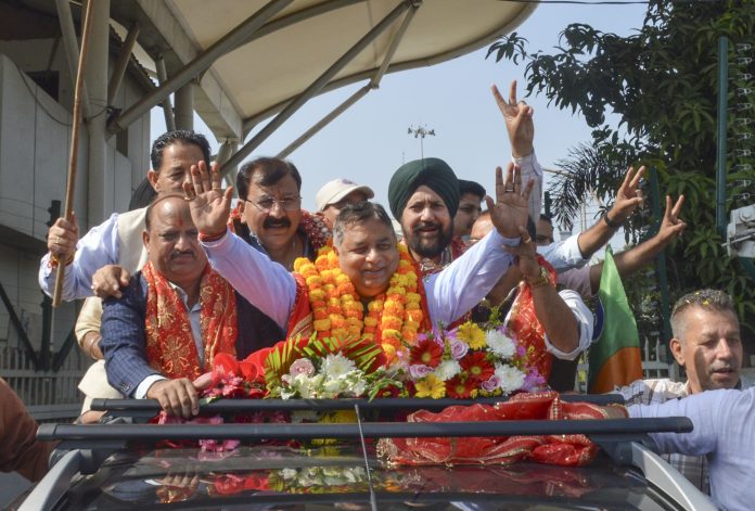 Sat Sharma celebrates RS poll victory