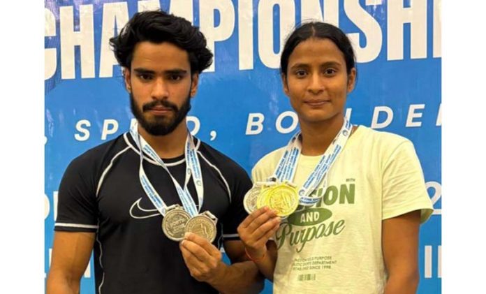 Shivani Charak and Arun Deep Singh with medals.