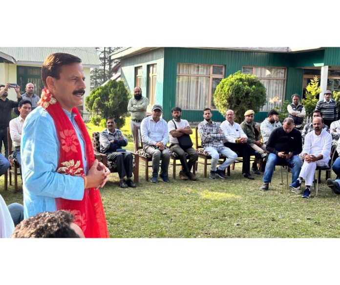 MLA Chenani addressing a public gathering at Patnitop on Wednesday.