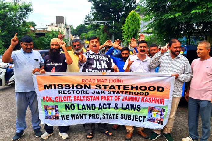 MSJK workers raising slogans during a protest in Jammu on Wednesday.