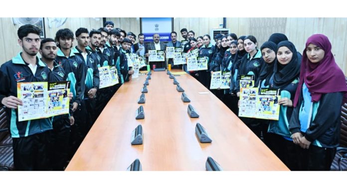 Dy CM posing alongwith players during inauguration of Sr National Soft Tennis Championship Prospects at Srinagar.