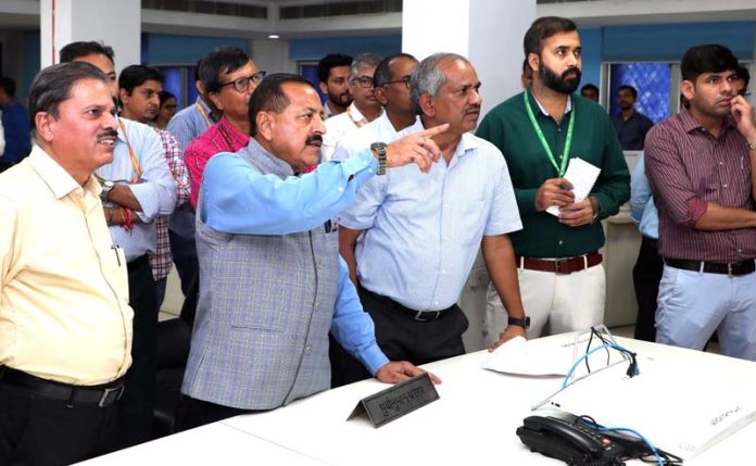 Union Minister Dr Jitendra Singh during a visit to the India Meteorological Department (IMD) headquarters, Mausam Bhavan, New Delhi on Sunday.