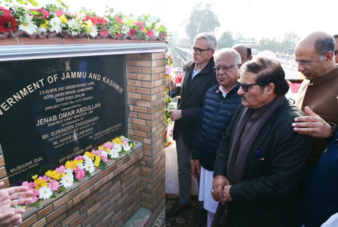 Chief Minister Omar Abdullah laying foundation stone of Central Veterinary Hospital at Athwajan on Friday.