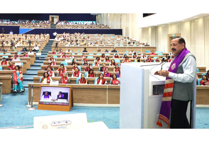 Union Minister Dr Jitendra Singh, as chief guest, addressing the Foundation Day and College Convocation University College of Medical Sciences (UCMS) New Delhi on Saturday.