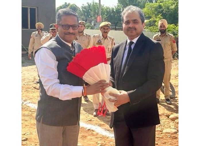 Justice Rajnesh Oswal being welcomed at Kathua on Saturday.