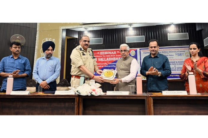Prof Umesh Rai, Vice Chancellor, JU felicitating Sanjay Sharma, SSP during a function in Jammu. Prof Umesh Rai, Vice Chancellor, JU felicitating Sanjay Sharma, SSP during a function in Jammu.