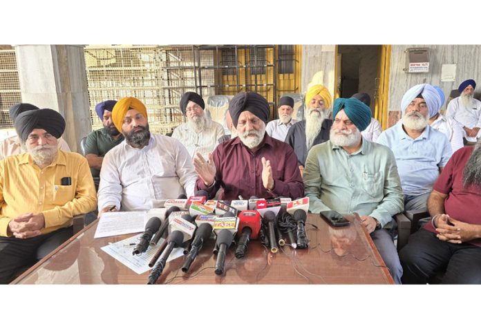 DGPC members addressing press conference in Jammu on Thursday. -Excelsior/Rakesh