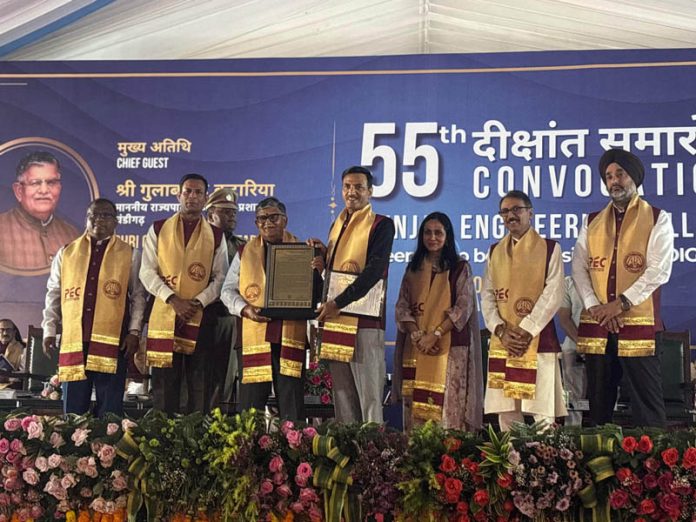 Governor of Punjab, Gulab Chand Kataria presenting honorary doctorate Degree to R K Tyagi on Saturday.