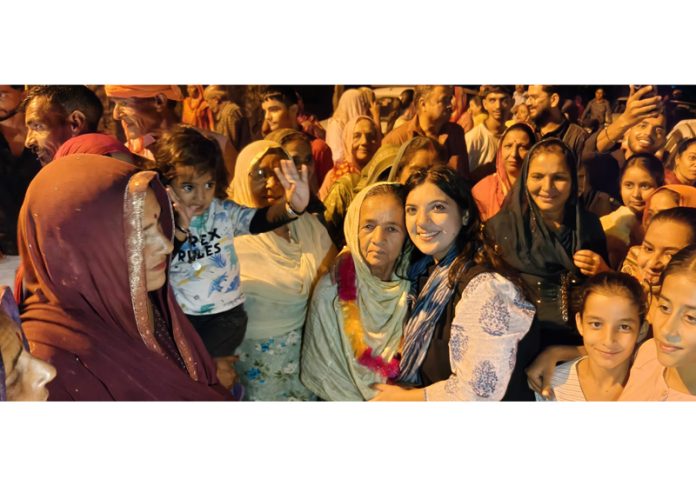 BJP candidate Devyani Rana during election meeting in Nagrota constituency on Saturday.