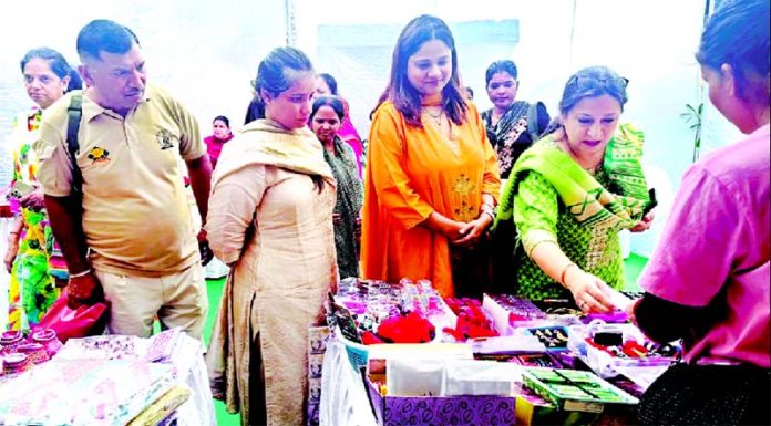 ADC Jammu inspecting a stall at an exhibition organised by Mission Shakti on Wednesday.