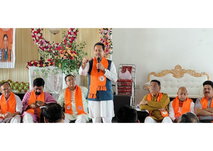Baldev Singh Billawaria speaking during a function held in Bishnah.