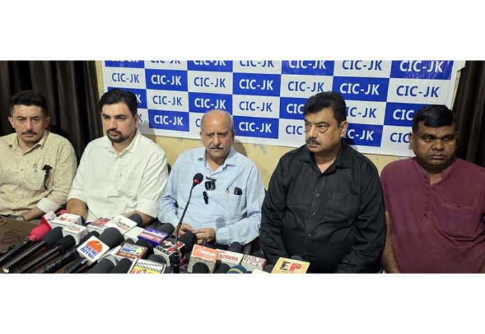 President Confederation of Industries and Commerce, Rakesh Sharma addressing press conference in Jammu. -Excelsior/Rakesh President Confederation of Industries and Commerce, Rakesh Sharma addressing press conference in Jammu. -Excelsior/Rakesh