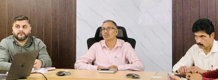 Excelsior correspondent KATHUA, Oct 14: Deputy Commissioner Kathua Rajesh Sharma today chaired a meeting of the Agriculture and allied departments to assess the physical and financial progress of the schemes being implemented in the district. The meeting was convened in the VC Hall of the DC Office Complex. Chief Planning Officer Ranjit Thakur; Chief Agriculture Officer, Jatinder Kumar; Chief Animal Husbandry Officer, Dr Jugal Kishore; District Sheep Husbandry Officer, Ramesh Kumar Manhas; AD Fisheries Pawan Sharma; Chief Horticulture Officer Ashwani Kumar; Dy Registrar Cooperative Shruti Sharma besides representatives of different banks attended the meeting. The Deputy Commissioner took a detailed appraisal of activities under the Holistic Agriculture Development Programme (HADP) and other flagship initiatives focused on strengthening the rural economy and promoting financial inclusion. He emphasized coordinated and result-oriented efforts among all departments including Banks to achieve set targets within stipulated timelines for the larger welfare of the farming community. Assessing the progress made in Agriculture sector, the DC reviewed the ground level impact of different beneficiary-oriented schemes, including Pradhan Mantri Jan Dhan Yojana (PMJDY), Pradhan Mantri Suraksha Bima Yojana (PMSBY), Pradhan Mantri Jeevan Jyoti Bima Yojana (PMJJBY), Atal Pension Yojana (APY), Kisan Credit Card (KCC), PM-KISAN, Soil Health Card Scheme, Mushroom Development Programme, PM Fasal Bima Yojana and initiatives for the promotion of Women Self Help Groups (SHGs). Progress under Fisheries, Animal Husbandry, Sheep Husbandry, Horticulture and Cooperative sectors was also reviewed in detail. The DC exhorted the officers to intensify outreach and awareness activities to ensure that the benefits of all welfare schemes percolate down to the grassroots level. He further directed the departments to maintain close coordination with banking institutions for effective implementation of financial inclusion schemes and to extend credit facilities to all eligible farmers and rural entrepreneurs. The Deputy Commissioner urged all stakeholders to work with renewed zeal for the holistic development of the farming community under HADP and other flagship programmes.