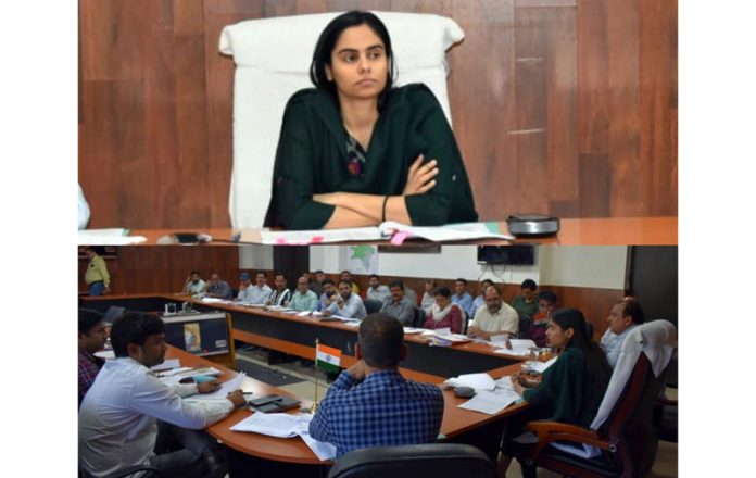 DDC Nidhi Malik chairing a meeting to review progress achieved under the District Capex Budget 2025–26 in Reasi.