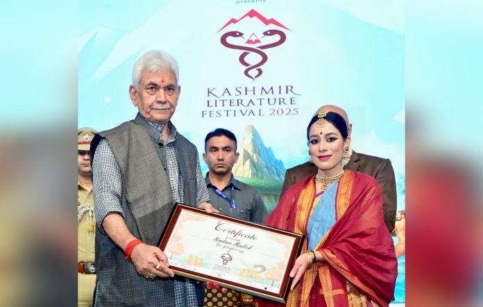 LG Manoj Sinha at Kashmir Literature Festival in Srinagar on Saturday.