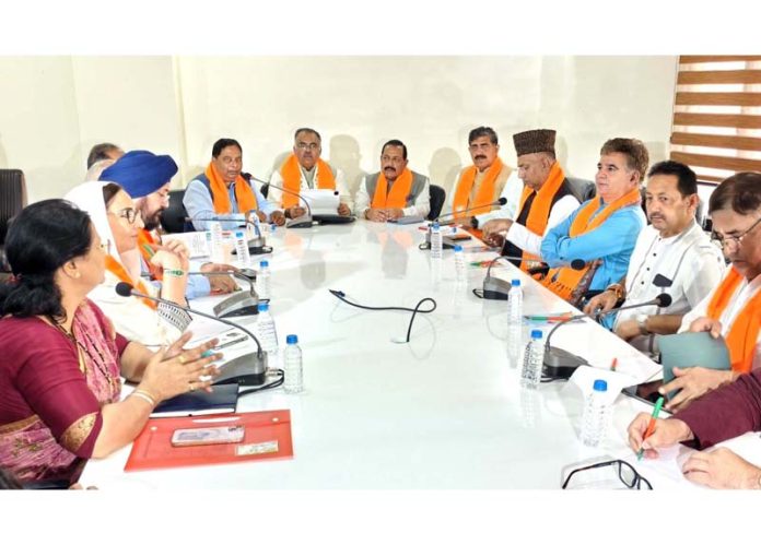 BJP leaders during the Core Group meeting at Jammu on Saturday. -Excelsior/ Rakesh
