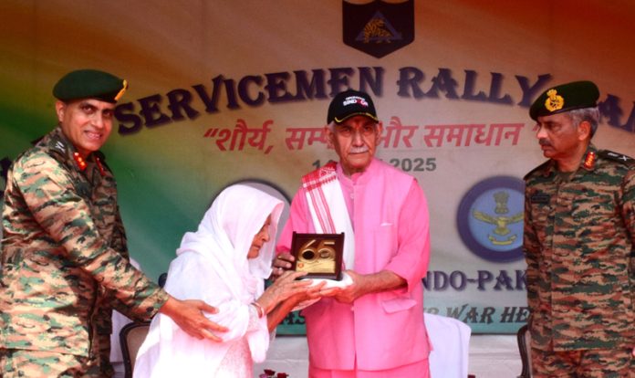 LG Manoj Sinha at a function to mark diamond jubilee of India’s victory over Pak in 1965 War, in Jammu on Tuesday. LG Manoj Sinha at a function to mark diamond jubilee of India’s victory over Pak in 1965 War, in Jammu on Tuesday.