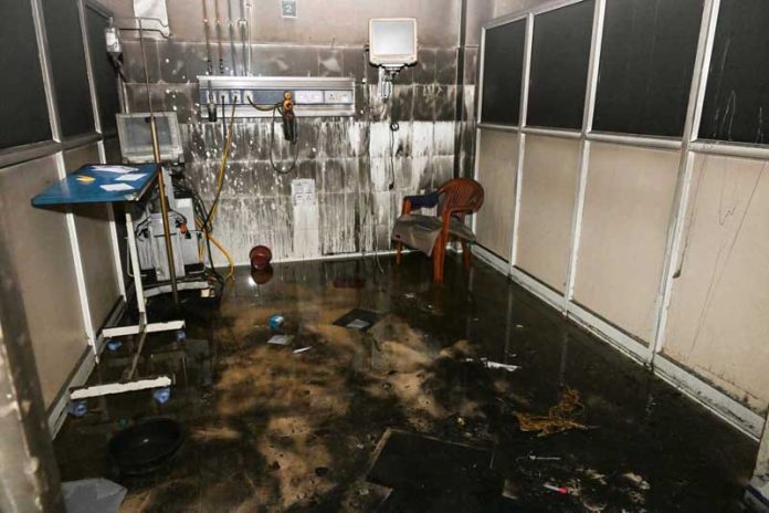 A view of a damaged interior after a massive fire broke out at ICU of the Trauma Centre in Sawai Man Singh Hospital in Jaipur on Monday. (UNI) A view of a damaged interior after a massive fire broke out at ICU of the Trauma Centre in Sawai Man Singh Hospital in Jaipur on Monday. (UNI)
