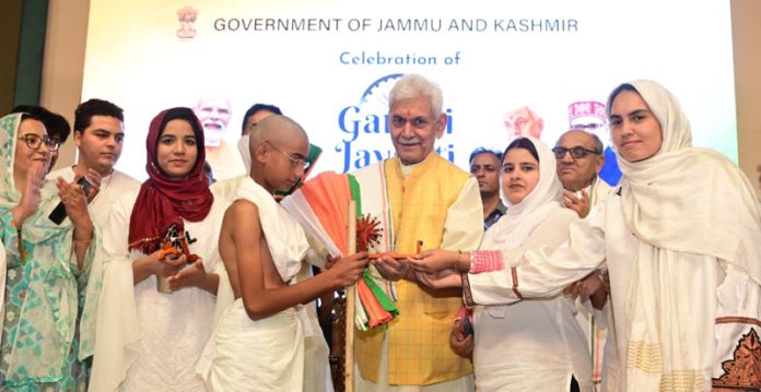 LG Manoj Sinha at Gandhi Jayanti celebrations at Srinagar on Thursday.