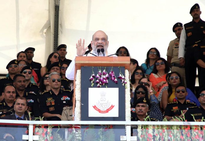 Union Home Minister Amit Shah addresses the 41st Raising Day of NSG at Manesar on Tuesday. (UNI)