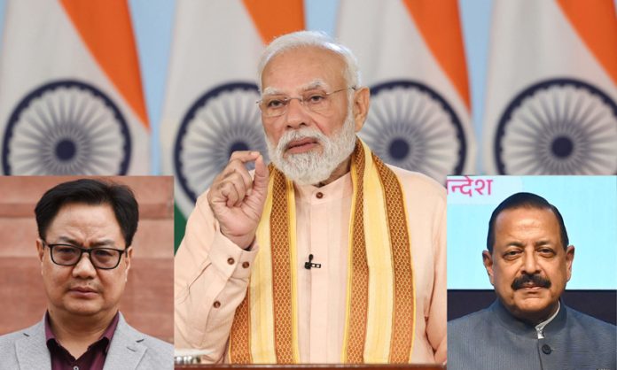 Prime Minister Narendra Modi virtually addresses the 17th Rozgar Mela in New Delhi on Friday. Union Ministers Kiren Rijiju and Dr Jitendra Singh attended the functions at Katra and New Delhi.