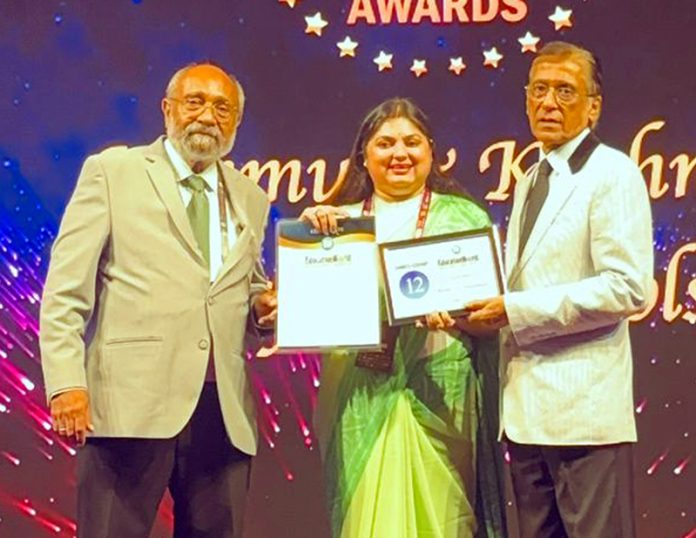 Headmistress Shivani Vaid Sharma receiving award on behalf of the school in New Delhi. Headmistress Shivani Vaid Sharma receiving award on behalf of the school in New Delhi.