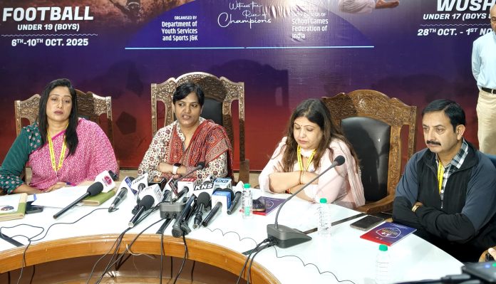 Anuradha Gupta, Director General, Youth Services and Sports addressing press conference in Srinagar. -Excelsior/Shakeel